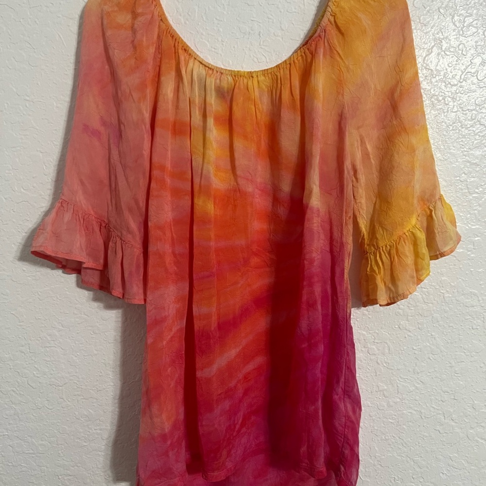 Ladies Barbara Lesser Tie Dye Top Blouse Size M Multicolor 3/4 Sleeve #524